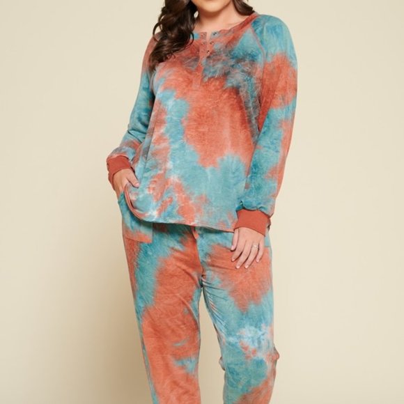 PLUS  tie-dye knit lounge set ★ sweatshirt + joggers ★ sizes 1X, 2X - Picture 2 of 8